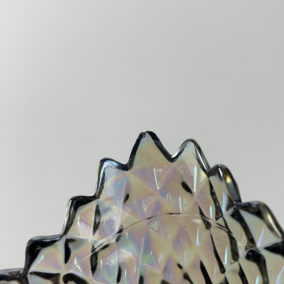 Iridescent Smokey Grey Carnival Glass Square Diamond Design Saw Tooth Edge Dish - Picture 9 of 10
